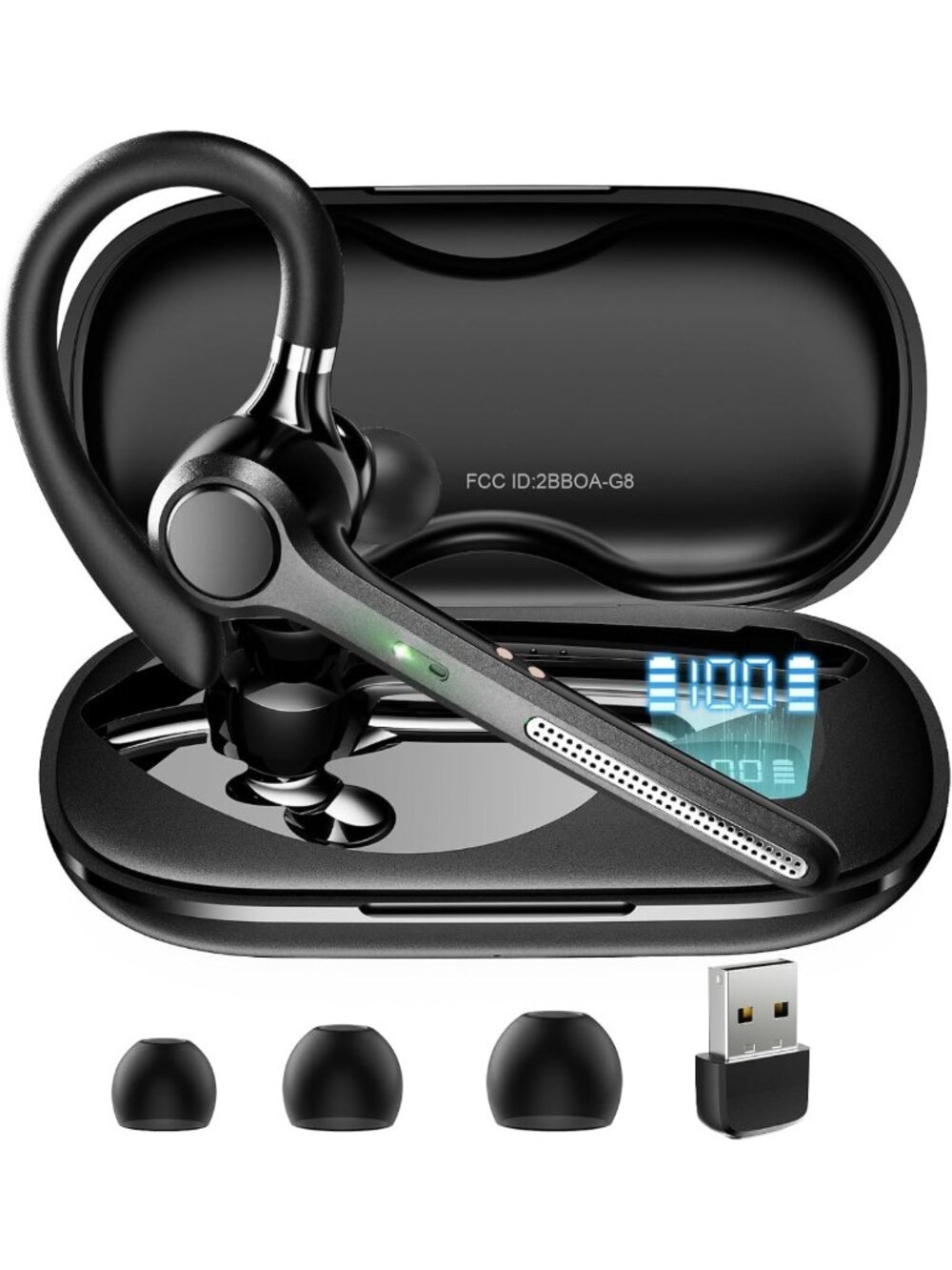 Wireless Bluetooth Headset with 50H Talk Time, Noise Cancelling Mic & Charging